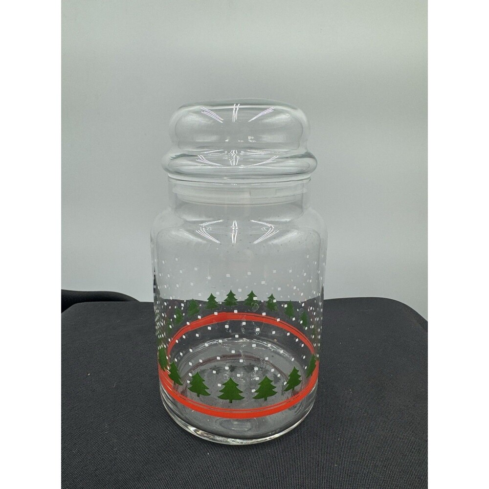 Christmas Tree Snowflakes Canister (s) 7" H Glass Libbey White Green Red !